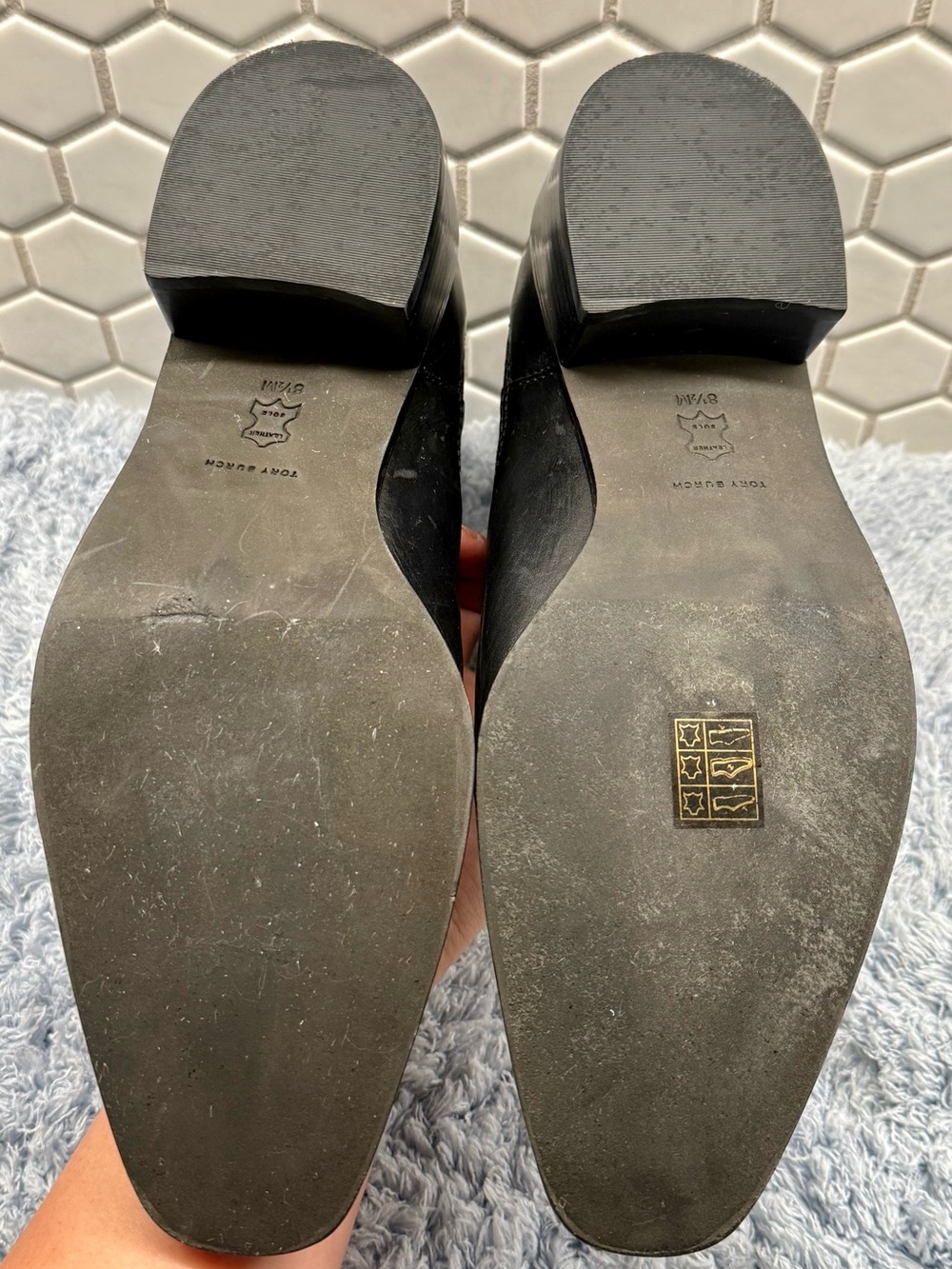 Tory Burch Black Leather Chelsea Ankle Boots 8.5M Square Toe Block Heel with Box - Picture 9 of 9